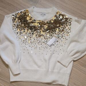 Nine West Cream Sweater with Gold Sequin Yoke